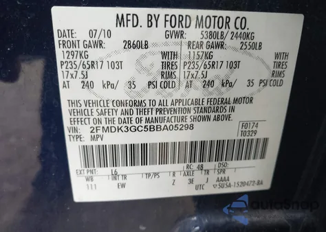 2011 Ford Edge Se from USA, damaged, VIN 2FMDK3GC5BBA05298